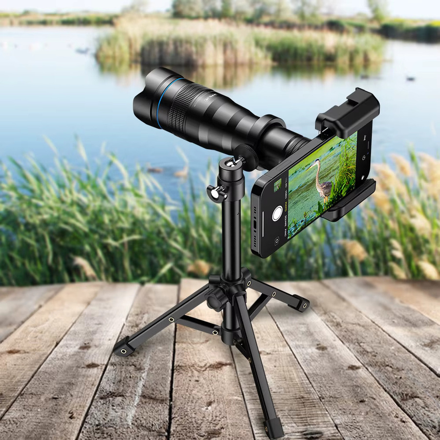 APEXEL 4K 36X Monokulares Teleskop Zoom Teleobjektiv für dein Smartphone mit Metall Halterung und Stativ in Schwarz - Bild 2