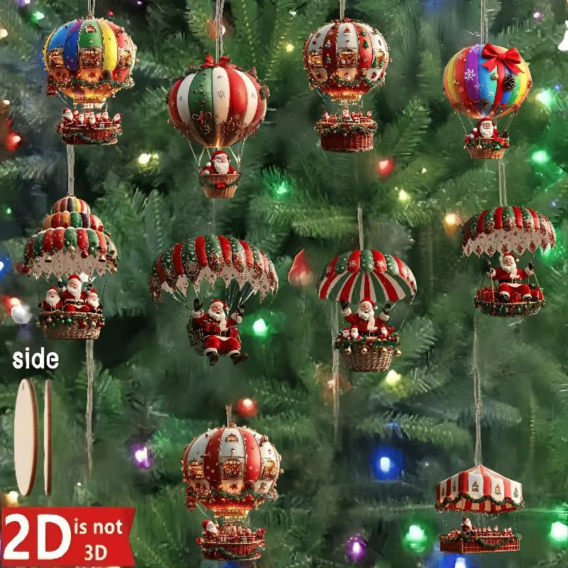 10er Set SHNGki Weihnachtsanhänger aus Holz mit Weihnachtsmann im Heißluftballon, Mehrfarbig - Bild 3