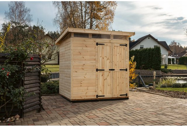 UPYARD Holz-Gartenhaus Strongbox Natur mit Pultdach und modernem Design, Unbehandelt, B/T/H: 190 x 76 x 225 cm - Bild 1