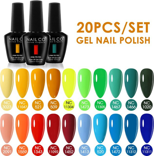 NAILCO Gel-Nagellack-Set, 20-teilig, Hema/TPO-frei, glänzend, 15 ml - Bild 1