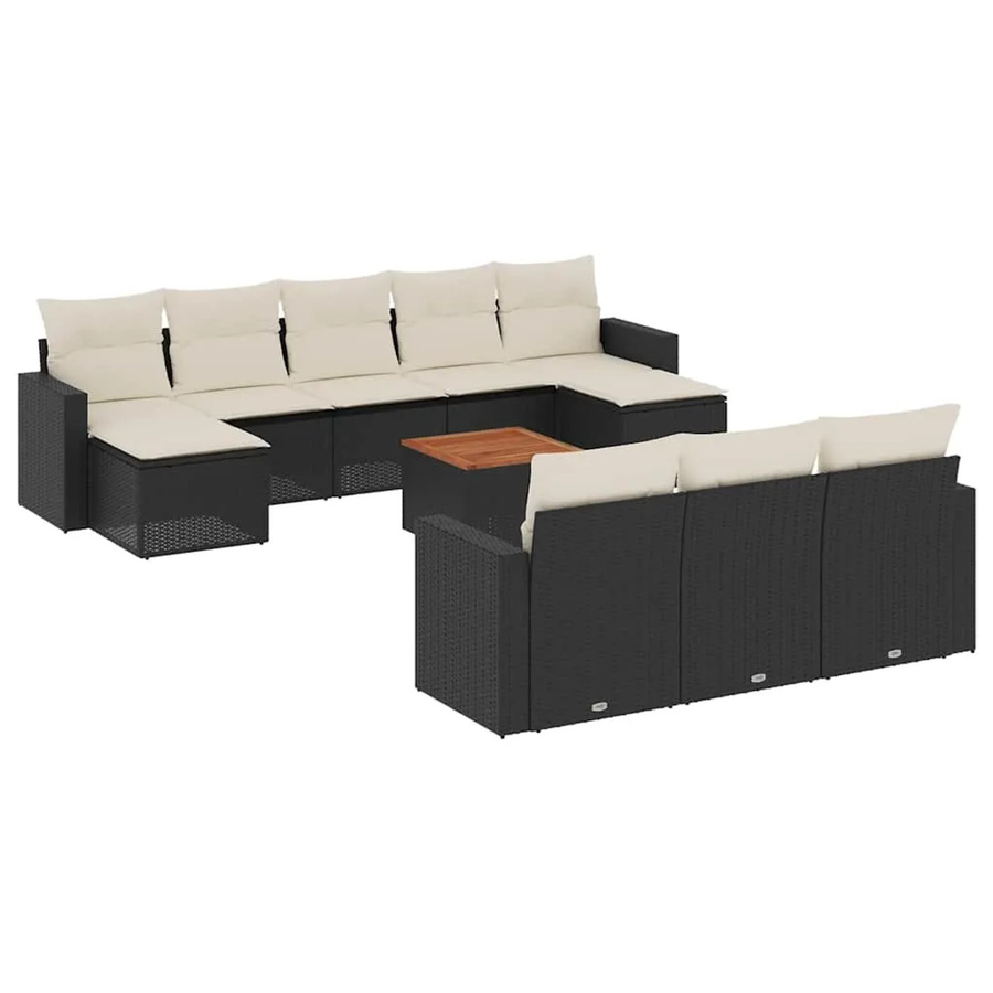 vidaXL 11-teilige Garten-Sofagarnitur aus Poly-Rattan und Akazienholz in Schwarz-Creme mit Kissen - Bild 2