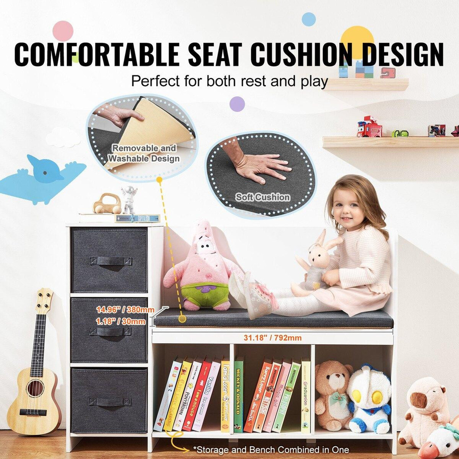 Buying Solutions MB Kinder Lese-Ecke Bank mit 6 Fächern und Sitzkissen in Weiß - Bild 5