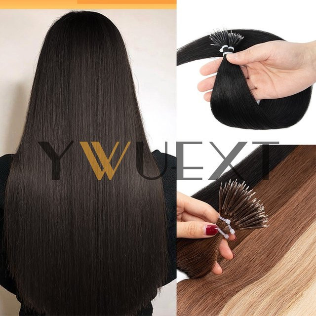 YWEXT Micro Ring Link Haarverlängerungen, Nano Ring Echthaar, 30 g, glatt, natürliches Braun, Damen - Bild 1