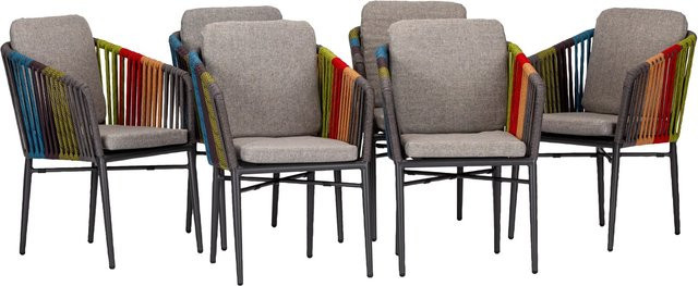 Acamp Stapelsessel-Set Manhattan mit 6 Sitzplätzen und Auflagen, Aluminium-Gestell in Anthrazit-Multicolor - Bild 1