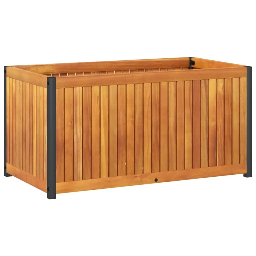 vidaXL Pflanzkübel aus Akazienholz und Stahl in Braun mit Latten-Design, B/T/H: 85 x 45 x 44 cm - Bild 2