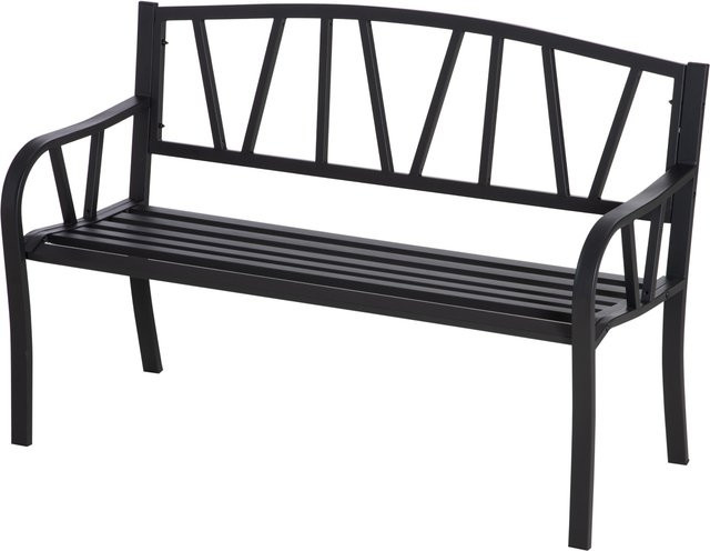 Outsunny Gartenbank aus schwarzem Metall für 2 Personen, wetterfeste Gartenbank mit Armlehnen, B/T/H: 128 x 56 x 86 cm - Bild 1