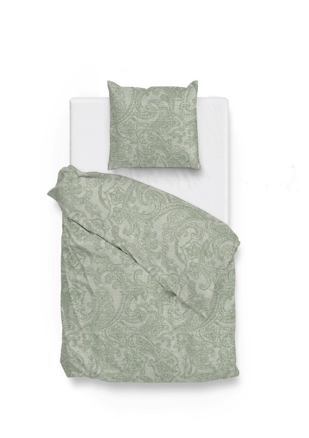 Zo! Home Cotton Bettwäsche Paisley di Lino in Grün meliert mit Bettbezug und Kissenbezug, Breite: 155 cm, Höhe: 220 cm, Kissenbezug: 80 x 80 cm - Bild 1