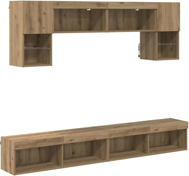 vidaXL TV Wand Einheit 6-teiliges Set mit LED, Artisan-Eiche, Braun, Wandmontage für Wohnzimmer - Bild 1