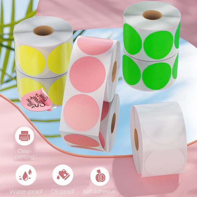 Rolle runde Thermo-Etiketten selbstklebend in Weiß für DIY-Logo-Design und QR-Codes - Bild 1