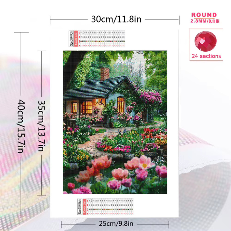 Evershine House Diamantmalerei Landschafts-Stickerei DIY Set mit Gartenmotiv und floralen Elementen, Multicolor, Breite: 30,0 cm, Höhe: 20,0 cm - Bild 2