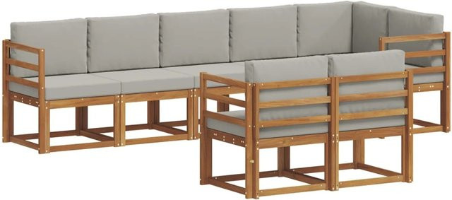 vidaXL Outdoor-Sofagarnitur in L-Form aus Akazienholz mit Kissen, Hellgrau und Natur - Bild 1