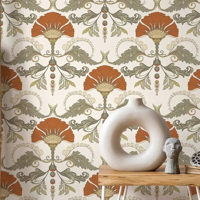 Selbstklebende Vintage-Blumentapete von Pixel&Wall im Art Nouveau Design, mehrfarbig - Bild 1