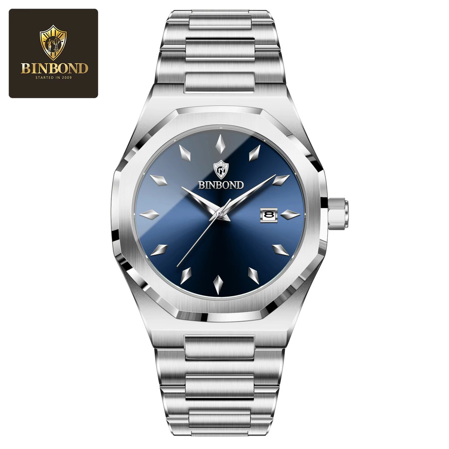 BINBOND Armbanduhr Edelstahl, Quarz, Silber, Herren, Datum - Bild 4