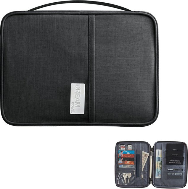 halilulu Reisebrieftasche als Familien-Passhalter in Schwarz mit wasserdichtem Dokumentenhalter und Kartenfächern aus Metall - Bild 1