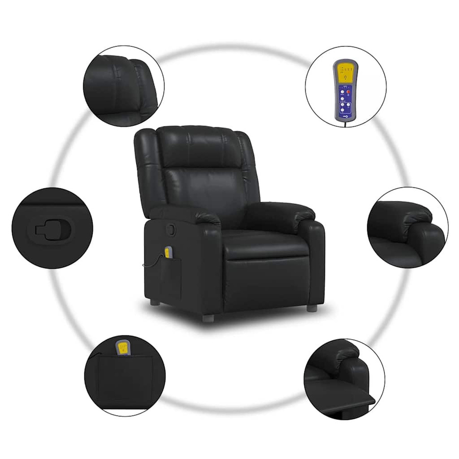 vidaXL Massagesessel in Schwarz aus Kunstleder mit Armlehnen - Bild 3