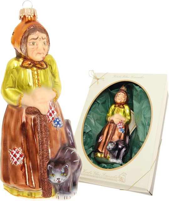 Gläserner Baumschmuck Krebs Lauscha Hexe Befana in Braun, Höhe: 17 cm - Bild 1