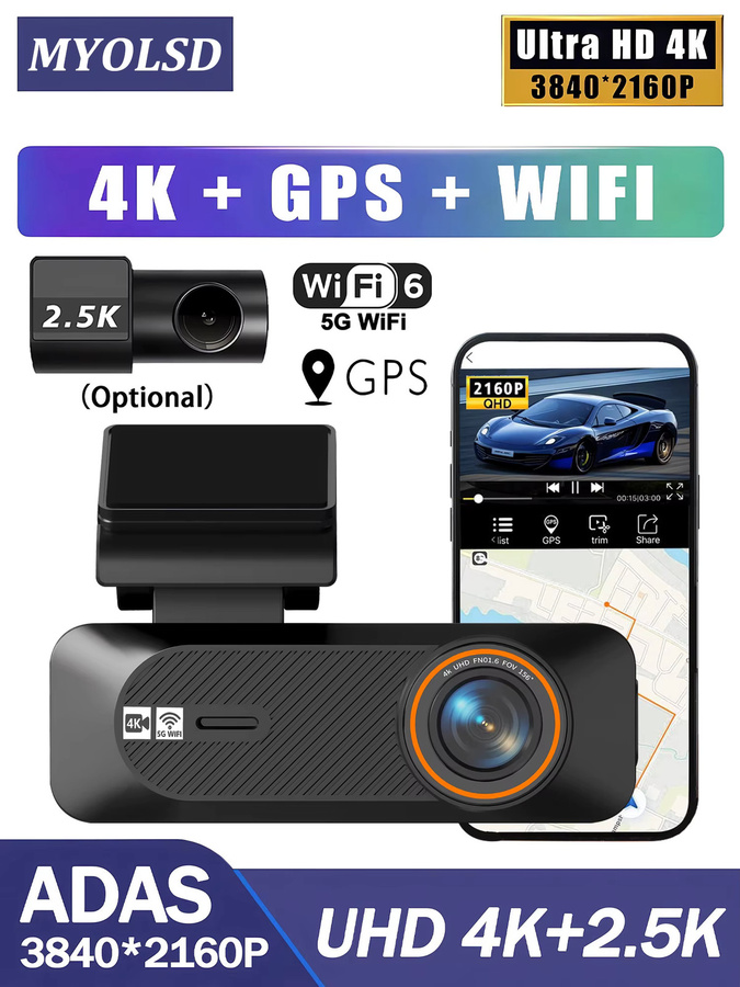 MYOLSD Dual-Objektiv Auto-Dashcam mit 4K 2160P und 2.5K 1440P Auflösung, Front- und Rückansicht, WLAN-Verbindung und 24-Stunden-Parkassistenz, Schwarz - Bild 7