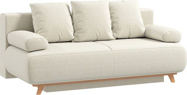 HOMCOM Schlafsofa 3-Sitzer mit Bettfunktion und Stauraum in Cord-Optik, Beige, B/T/H: 188 x 140 x 64 cm, inklusive 5 Kissen - Bild 1