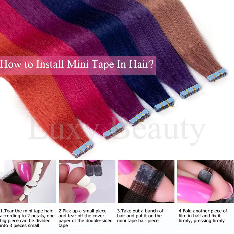 Luxy Beauty Mini-Tape-in Echthaar-Extensions, 10 Stück, Rosa Rot Grün Lila Blau - Bild 6