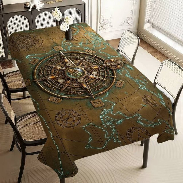 Wasserabweisende Tischdecke Mecha Punk Alte Weltkarte mit Nautischem Kompass von JMG Household Supplies, Farbe: Braun, B x T: 150 x 200 cm - Bild 1
