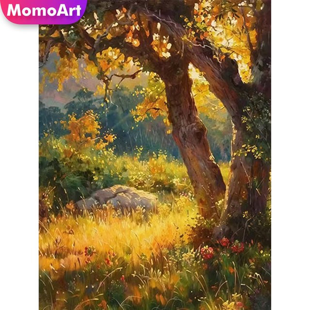 Momoart Baum-Diamant-Stickerei Landschaftsgemälde DIY Mosaik-Set mit Runddiamanten in Multicolour, Breite: 30,0 cm, Höhe: 20,0 cm - Bild 1