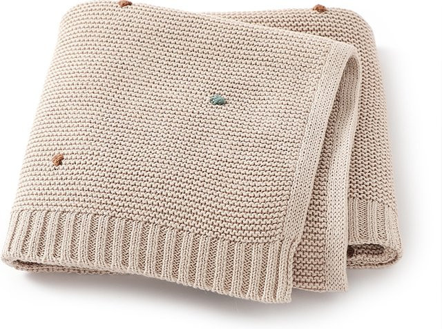 Mimixiong Babydecke aus Baumwoll-Musselin in Beige, gestricktes Wickeltuch für Neugeborene und Kleinkinder, B/B/H: 90 x 70 x 1 cm - Bild 1