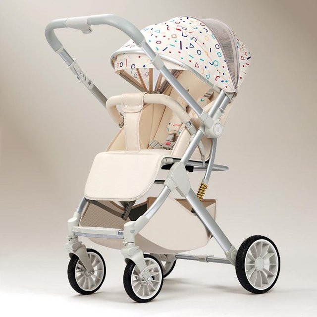 BabyBloom Shop Wendbarer Kombi-Kinderwagen in Beige mit Stoßdämpfung und Schwenkrädern, faltbar und leicht - Bild 1