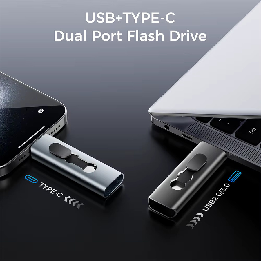 JASTER 2-in-1 USB-C USB-Stick 64GB Metall Push-Pull Speicherstick in Gold - Bild 4