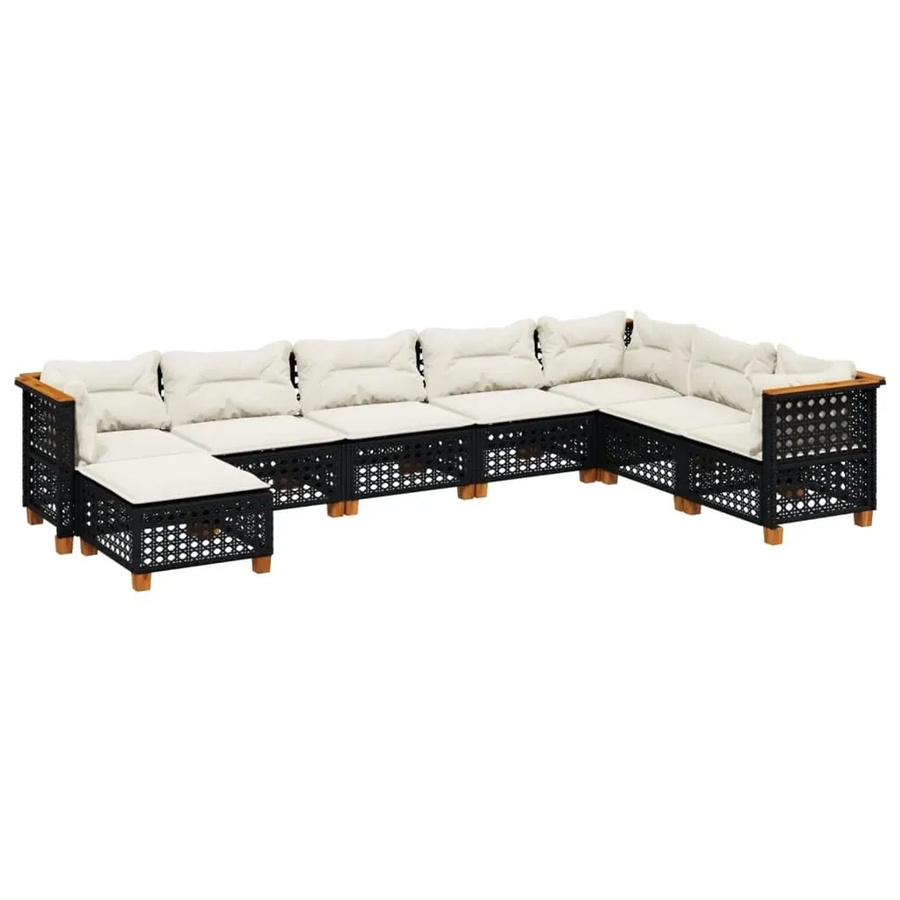vidaXL 8-teilige Garten-Sofagarnitur in L-Form aus Polyrattan und Akazienholz mit Kissen, Schwarz - Bild 2