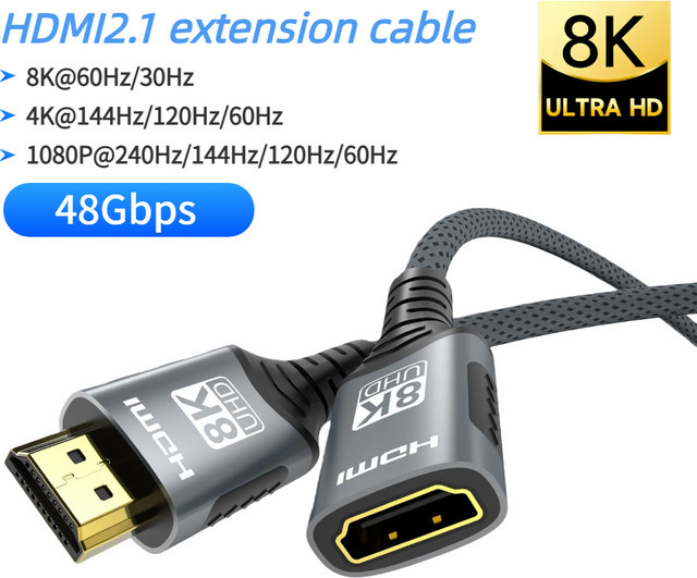 FDBRO HDMI 2.1 Verlängerungskabel in Schwarz, 8K@60Hz, 4K@120Hz, 48Gbps, bidirektional für HDTV, RTX, PS5, Xbox, HDR Video, PC und Laptop - Bild 1