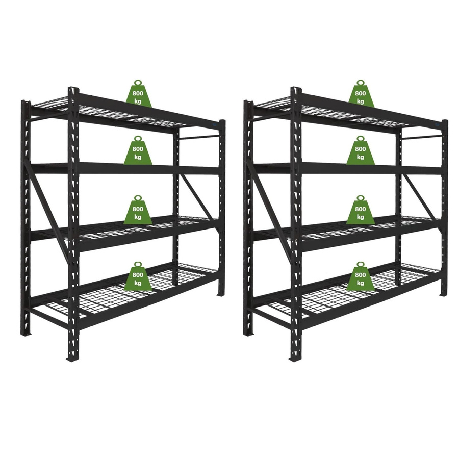 TRUTZHOLM Enno 2er Set Schwerlastregal aus Stahl in Schwarz mit 4 Gitterböden, B/T/H: 180 x 60 x 190 cm - Bild 2