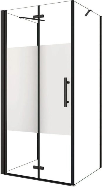 AICA U-Duschkabine Schwarz Teilsatiniert mit Falttür und 2 Seitenwänden, B/T/H: 76 x 80 x 195 cm - Bild 1