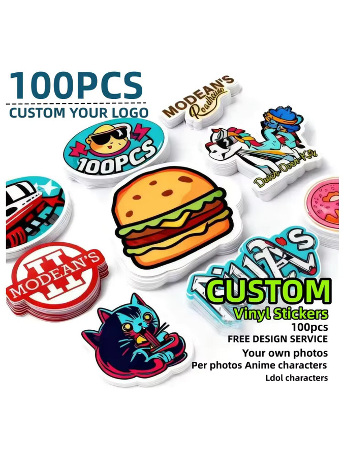 100 Stück personalisierte Vinyl Aufkleber in Mehrfarben, wasserfeste und glänzende Logo-Sticker für Laptop und Unternehmen - Bild 4