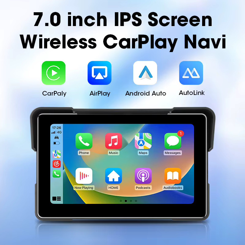 Srnubi 7-Zoll Motorrad DVR mit 1080P Full HD, Wireless CarPlay und Android Auto Navigation sowie GPS und externem Moto TPMS Sensor in Schwarz - Bild 2