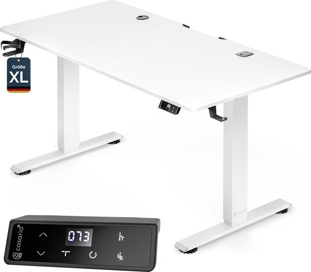 CASARIA Elektrischer höhenverstellbarer Schreibtisch in Weiß mit Kabelwanne und Melaminplatte, B/T/H: 160 x 75 x 72-117 cm - Bild 1
