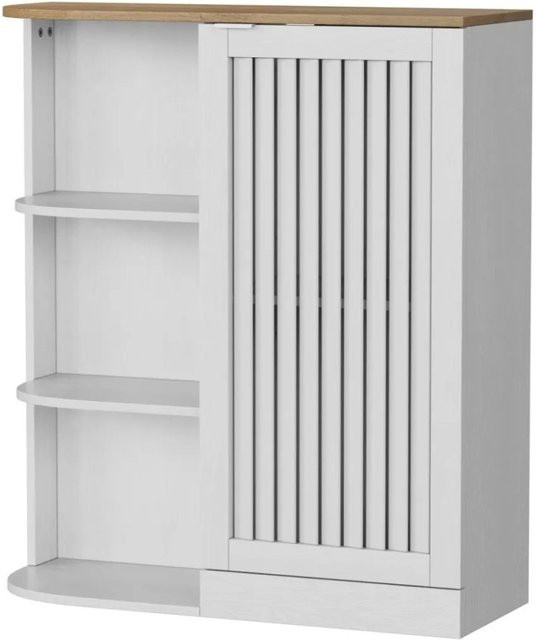 PXloue Eckschrank Badschrank in Weiß mit Glastüren und offenen Regalfächern für Badezimmer, Küche oder Wohnzimmer - Bild 1
