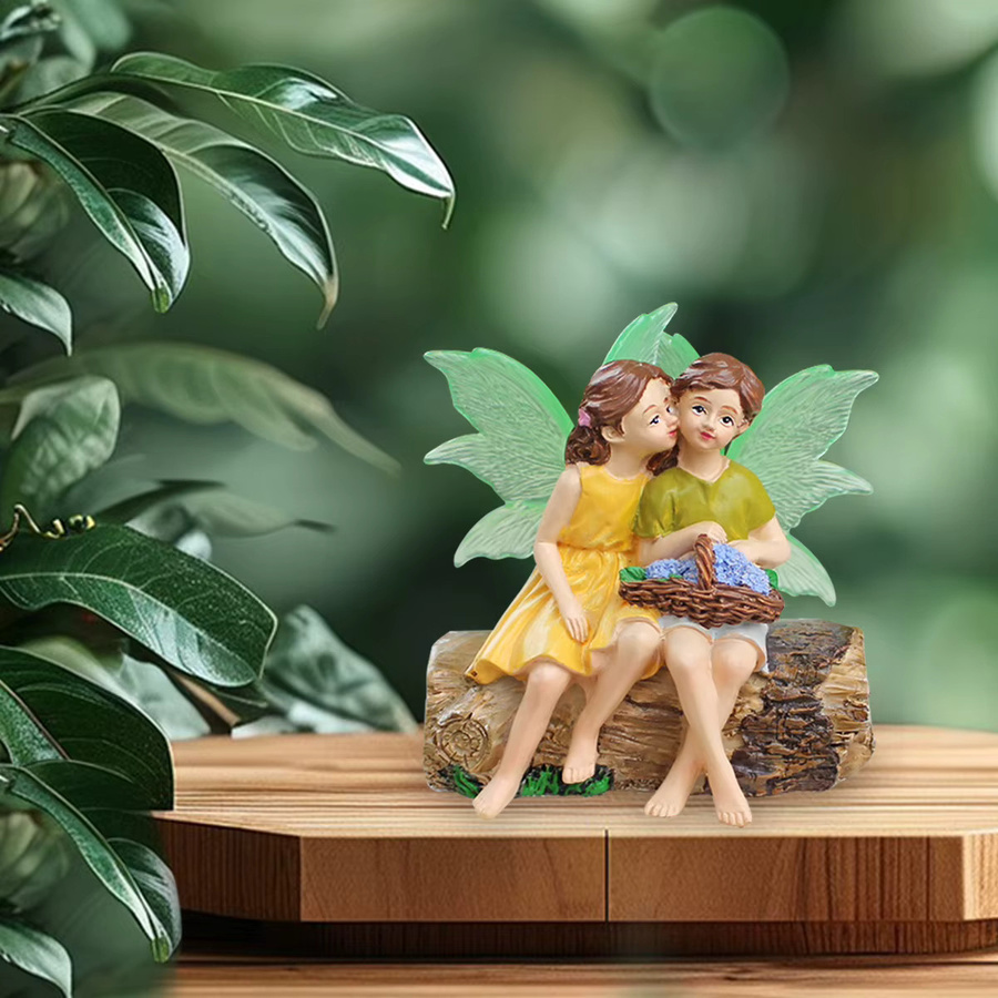Paar Engel-Gartenstatuen mit leuchtenden Flügeln für Bonsai und Außenbereich, Mehrfarbig - Bild 5