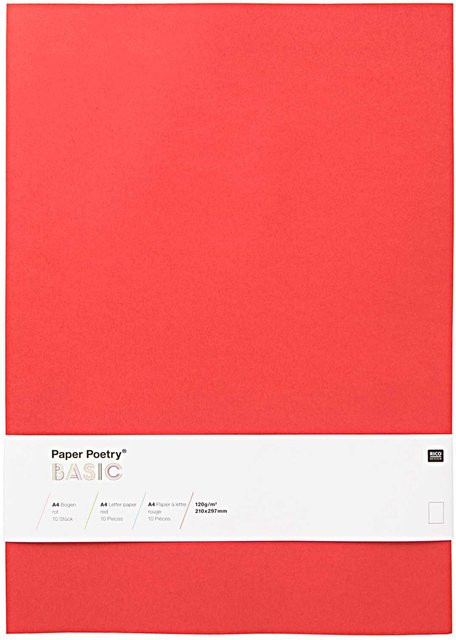 Rico Design Paper Poetry Bogen Basic A4 in Rot, 10 Stück - Bild 1