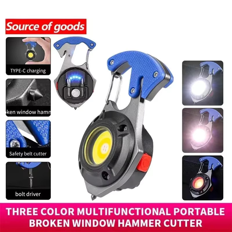 ZHIYU Mini-COB-Schlüsselanhänger-Taschenlampe mit 7 Beleuchtungsmodi, wiederaufladbare LED-Notfalllampe mit Schraubendreher, Fensterbrechhammer und Sicherheitsgurtschneider - Bild 2