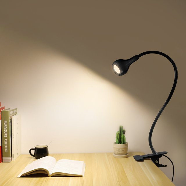 Gyarfas LED Leselampe mit Clip und USB-Anschluss in Schwarz - Bild 1
