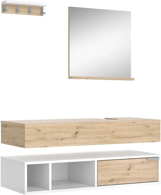 Vicco Badmöbel-Set Henri in Weiß und Artisan-Eiche, modernes 4-teiliges Badezimmer-Set mit Badspiegel, Wandregal und Waschtischkonsole - Bild 2