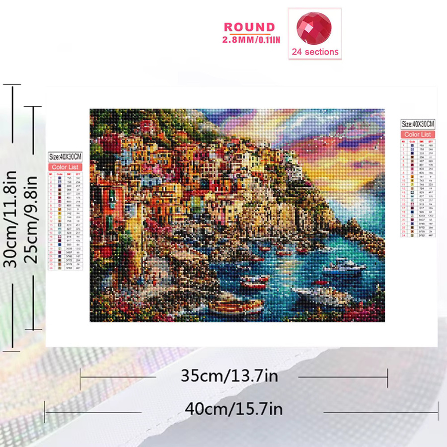 EverShine Diamant-Mosaik Meereslandschaft Stickerei mit Boot und Bergen, Multicolor, B: 30,0 cm, H: 20,0 cm - Bild 2