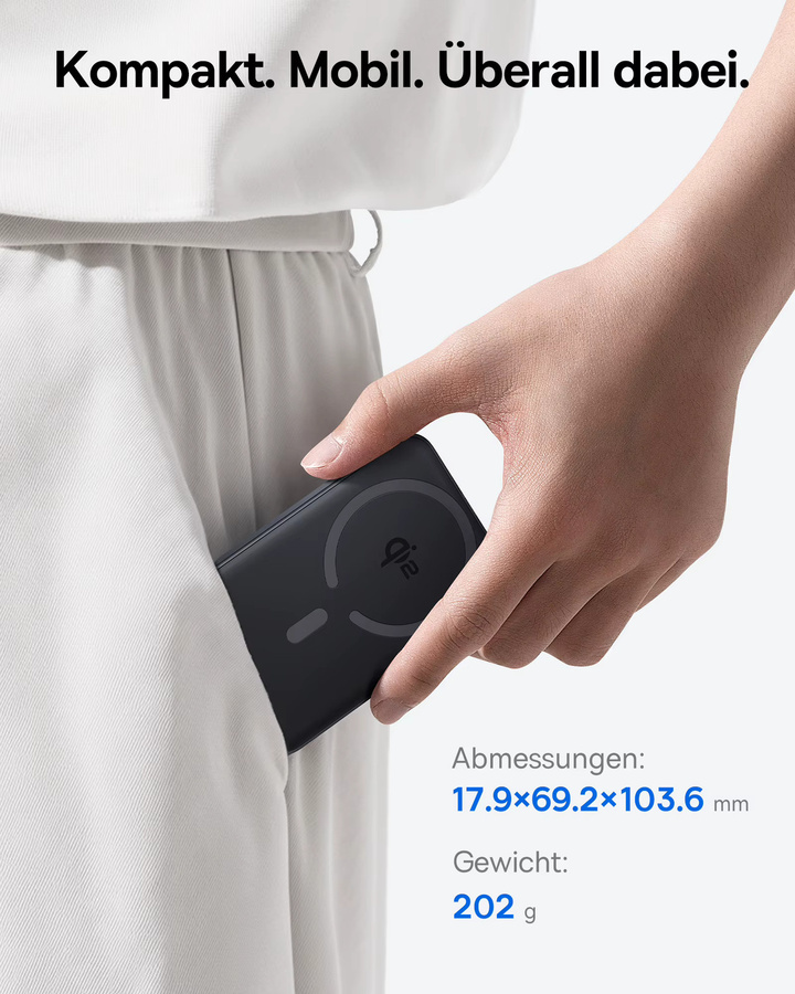 Baseus Qi2 Magnetische Powerbank 10000mAh in Schwarz mit 15W kabelloser und 22.5W PD Schnellladung - Bild 3