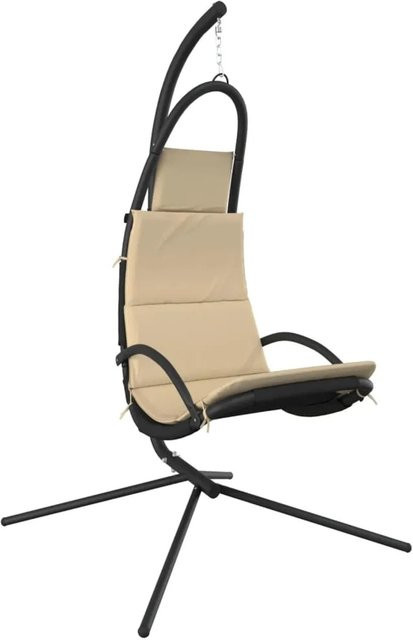 vidaXL Garten-Hängesessel mit Kissen in Creme und Schwarz, moderner Egg-Hängestuhl aus UV-beständigem Polyester und pulverbeschichtetem Stahl, H x B x T: 195 x 93 x 62 cm - Bild 1