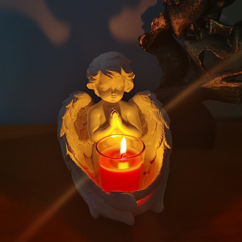 Yiran Furniture Retro Engel Kerzenständer im europäischen Stil aus Kunstharz für Tealight, erhältlich in Rot, Weiß und Rosa - Bild 5