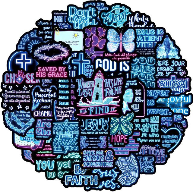 Charile Neon-Style Blaue Bibel-Inspirationszitate Aufkleber, 10 Stück - Bild 1