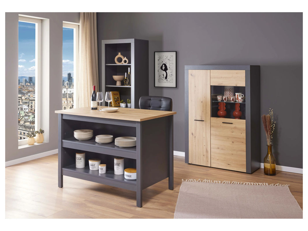 Kücheninsel Inter Link Nellina mit Arbeitsfläche und Barbereich für 2 Personen, Anthrazit und Eiche, B/T/H: 124 x 75 x 91,5 cm - Bild 2
