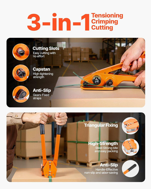 Buying Solutions MB Umreifungsband-Set mit PET-Band und Verschweißwerkzeug in Orange, 305 m PET-Band und 300 Metallverschlüsse für professionelle Palettenverpackung - Bild 5