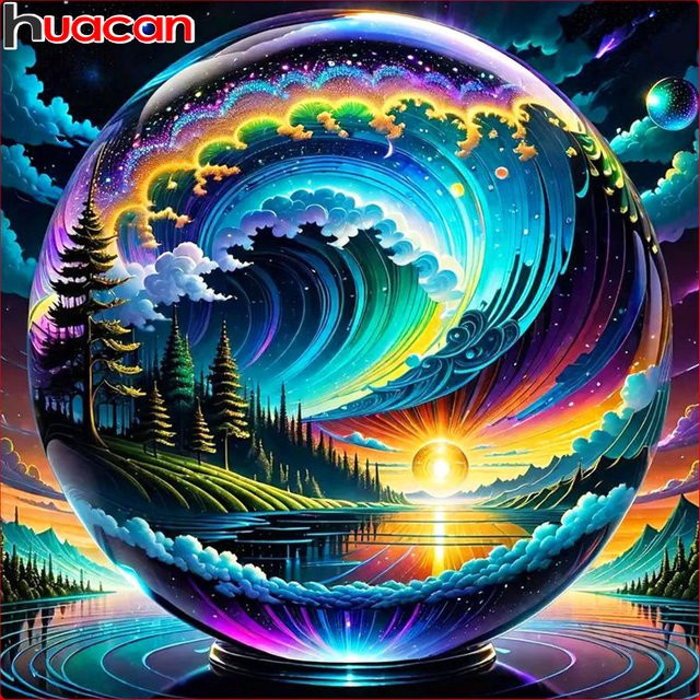 Huacan Landschaft Diamant Malerei, DIY Mosaik Kristall Kugel, Natur, Bunt / Mehrfarbig - Bild 1