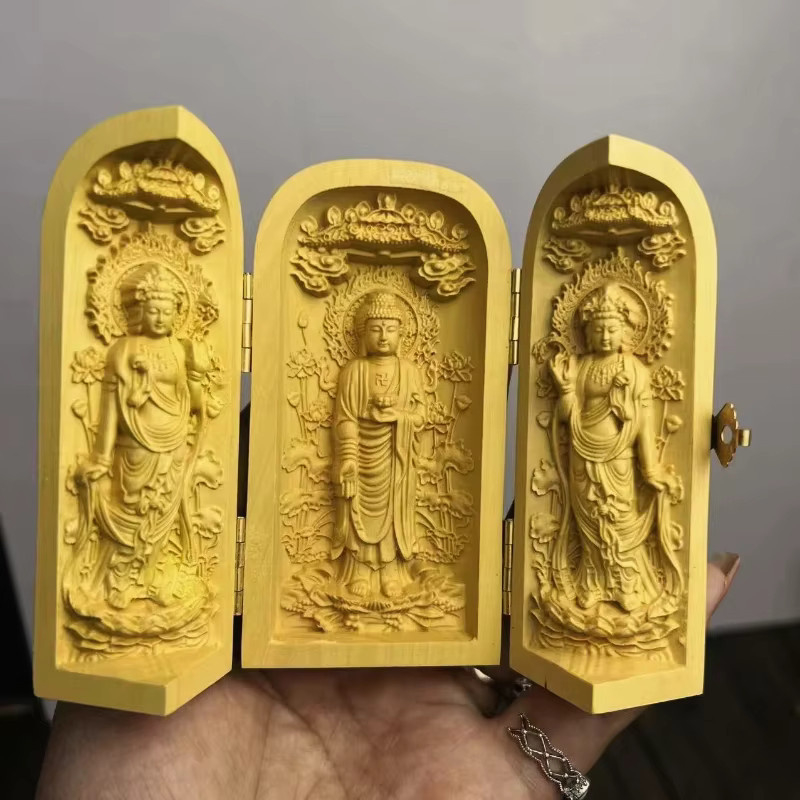 Exquisite Guanyin Buddha Statue aus Buchsbaum Holz als handgefertigte Holzschnitzerei zur Heimdekoration - Bild 2